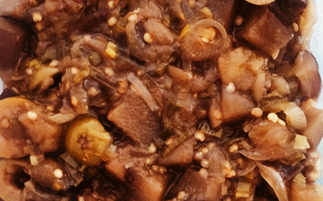 Antepasto de berinjela delícia sem pimentão