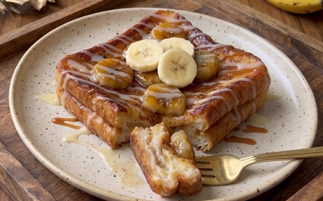 Torrada de banana com leite e leite condensado na frigideira