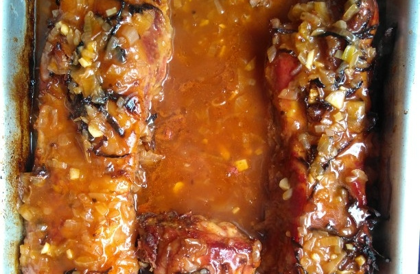 Costelinha com molho flambado