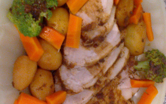 Picanha suína com legumes