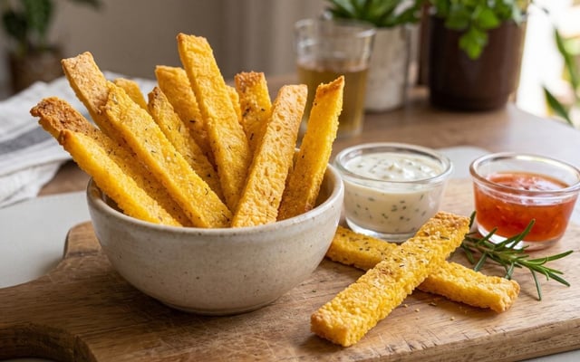 Palitinhos de flocão de milho na airfryer com molhos