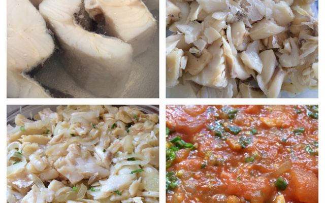 Bacalhau com batatas e molho de tomates