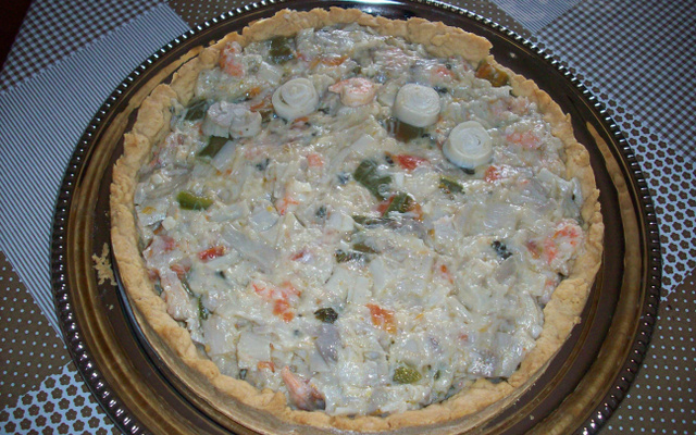 Quiche de camarão e palmito