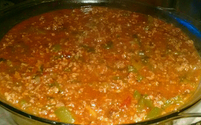 Polenta recheada com carne moida e requejão