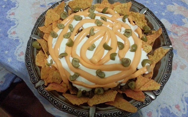 Nachos mexicanos (com doritos) carne moída e sour cream