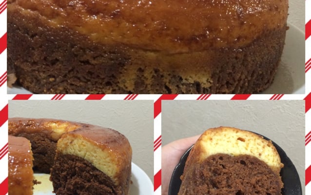 Bolo de chocolate com pudim de coco