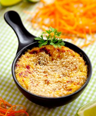 Peixe desfiado gratinado com amaranto - sem glúten