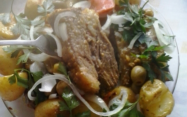 Fraldinha com mostarda e batata portuguesa