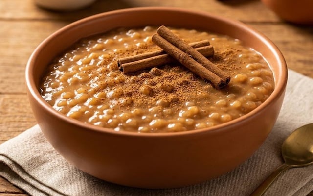 Sagu de doce de leite com canela em pó na tigela