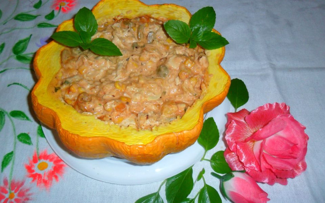 Camarão na moranga no micro-ondas