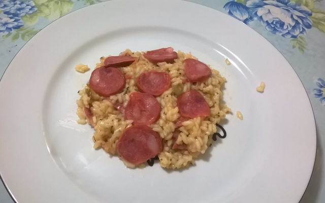 Risoto de calabresa a cerveja