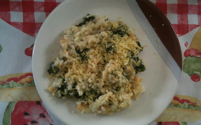 Risoto de bacalhau com brócolis