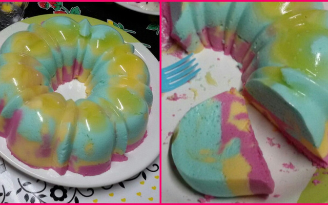 Pudim de gelatina colorido (rainbow, arco íris, unicórnio, candy color ou colorido)