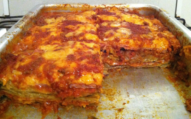 Lasanha de berinjela à milanesa