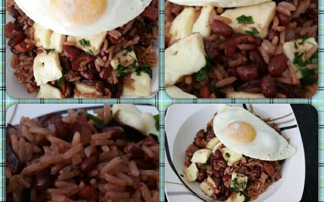 Baião de dois e ovo de galinha caipira