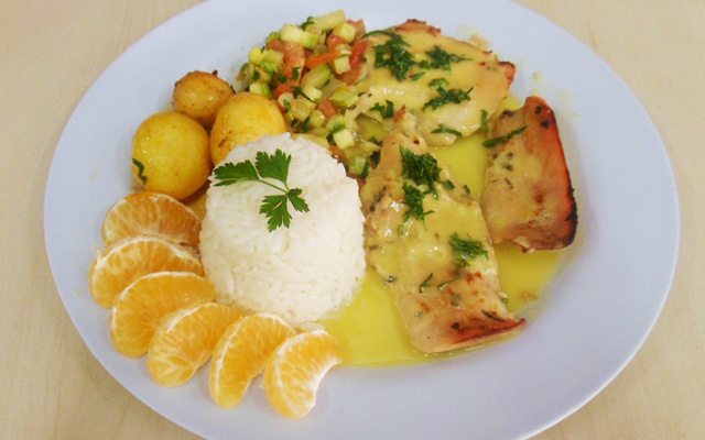 Frango assado com molho de tangerina