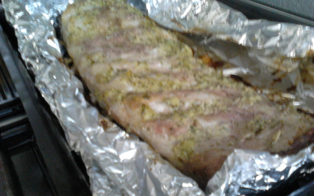 Costela de porco com souflé de couve- flor, queijo minas e palmito