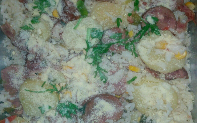 Arroz com paio na panela de pressão