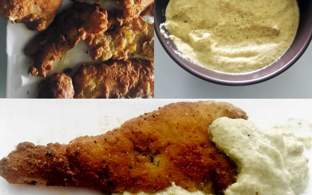 Filé de peixe empanado com ervas e molho tártaro especial