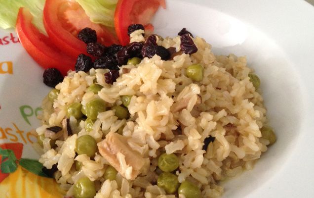 Arroz com ervilha e shitake
