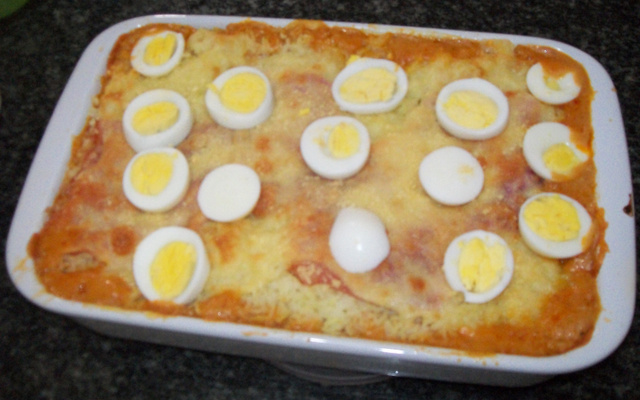 Arroz de forno com mussarela e presunto