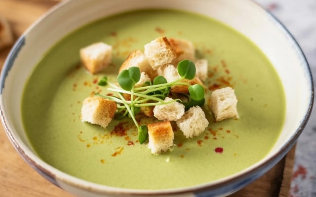 Sopa de ervilha na panela de pressão com croûtons
