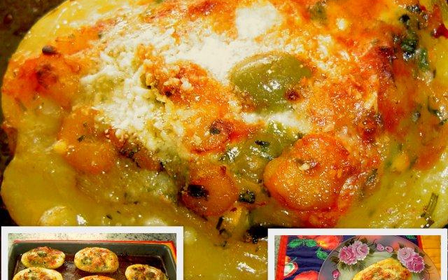 Batatas recheadas com moqueca de camarão