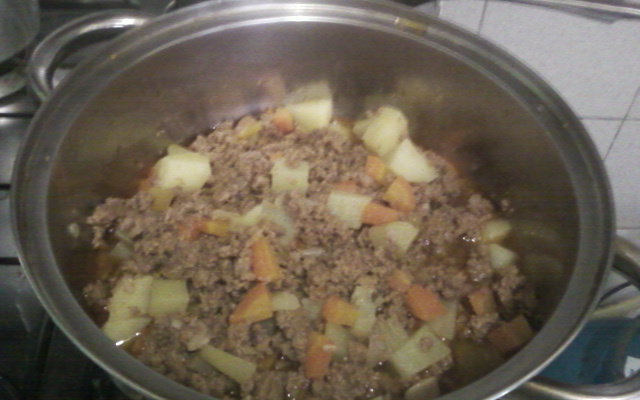 Carne moída refogada com legumes