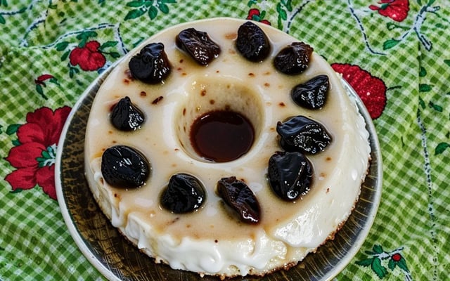 Manjar de coco com calda de ameixa