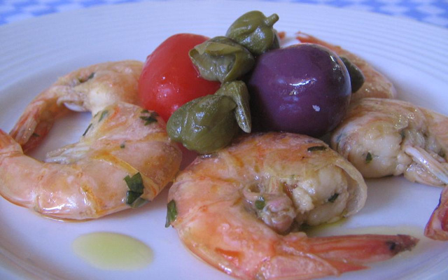 Camarões flambados à minha moda