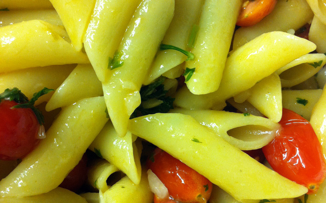 Penne com salsa verde e tomatinhos