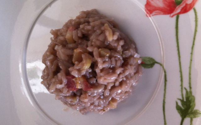 Risoto de alho-poró com calabresa e bacon