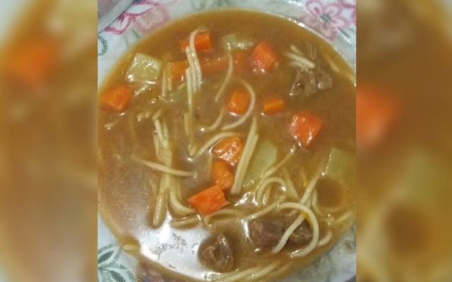 Sopa de legumes com carne e macarrão