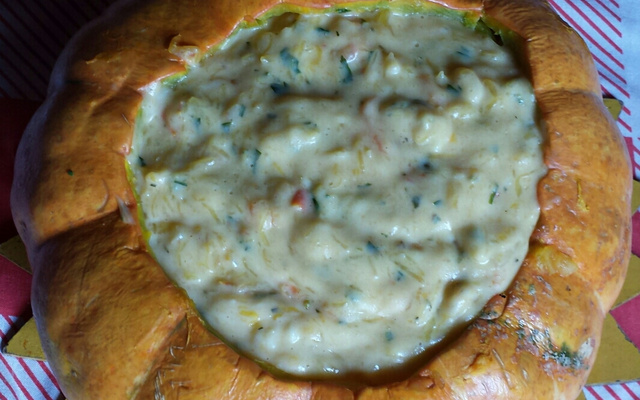 Camarão na moranga no micro-ondas