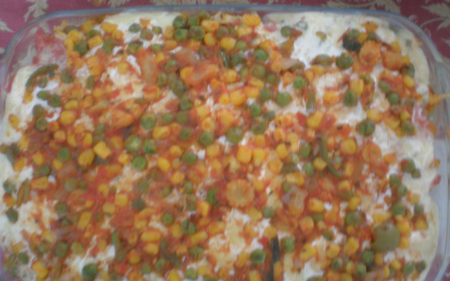 Lasanha de arroz com recheio de frango