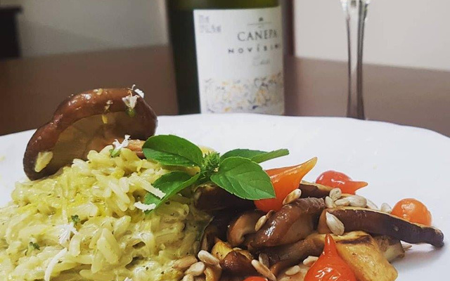 Risoto de limão siciliano com shitake grelhado (versão tradicional e versão vegana)