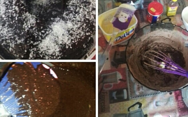 Bolo de chocolate e calda de chocolate