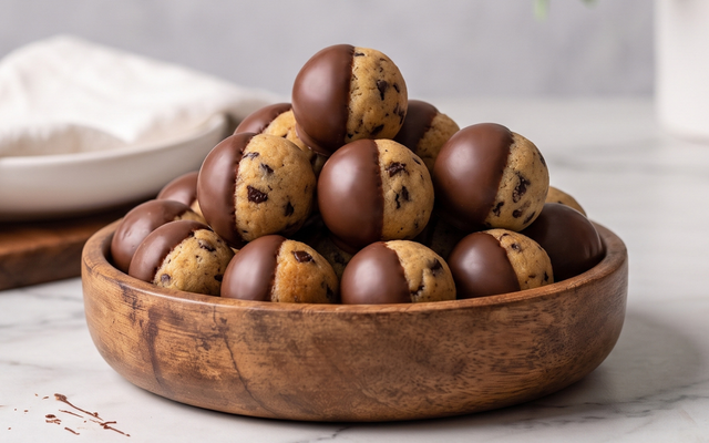 Cookie bolinha com casquinha de chocolate na tigela