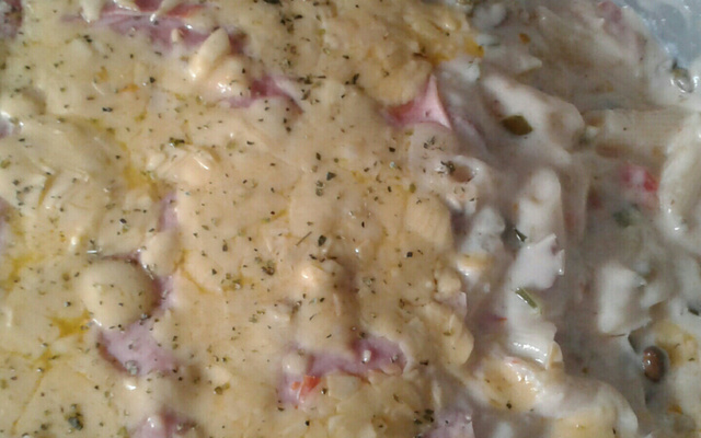 macarrão com calabresa e bacon ao molho branco