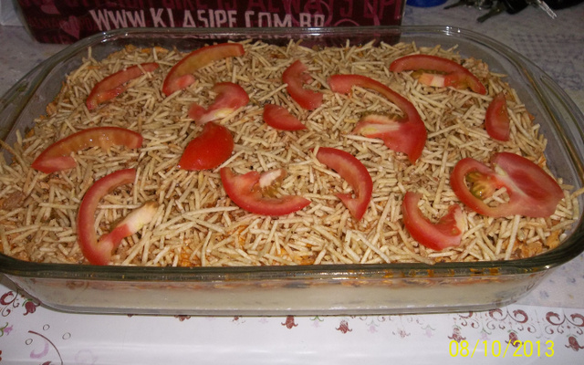 Purê de batatas com frango no forno