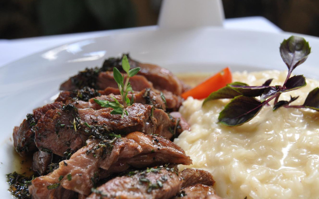 Picanha de cordeiro e risoto de queijo italiano
