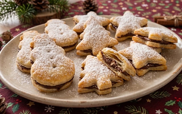 Biscoito de Natal folhado e recheado com Nutella