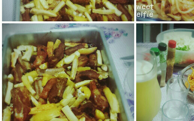 Costelinha de porco assada com mandioca