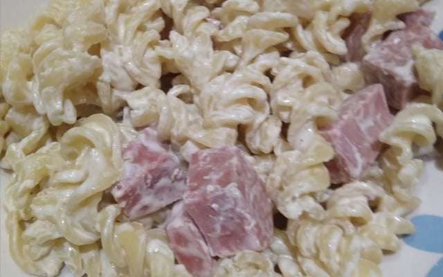 Macarrão parafuso cremoso com mortadela