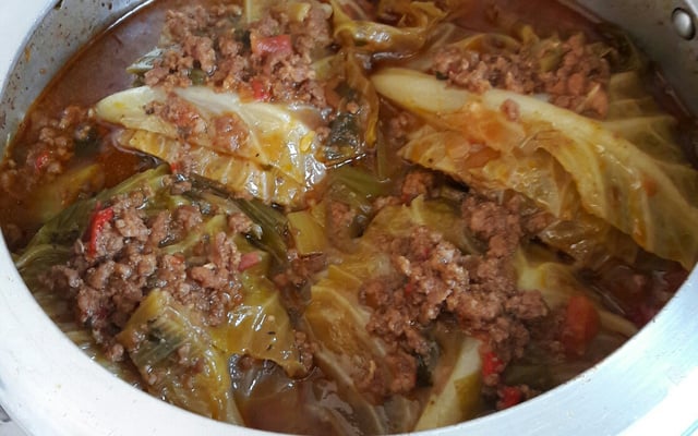 Carne moída com repolho na pressão