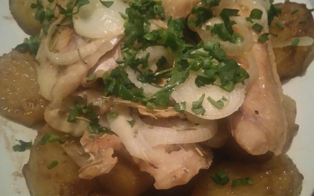 Filé de peixe com batatas carameladas do Chef