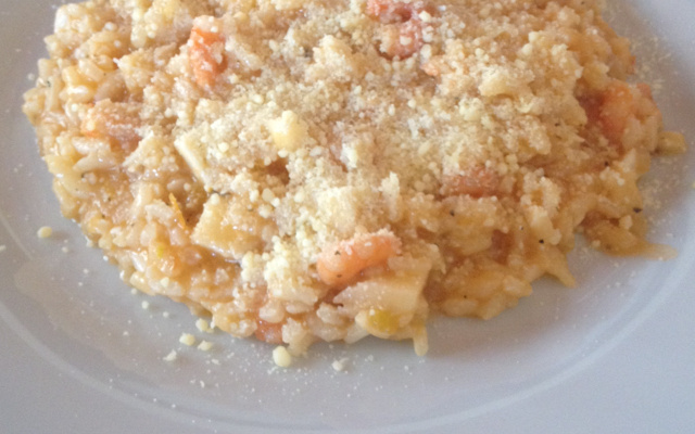 Risoto de palmito com camarão