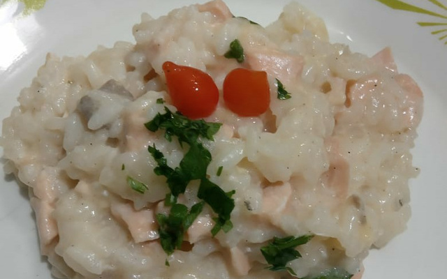 Risoto de salmão à moda do chef