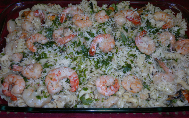 Frutos do mar no macarrão