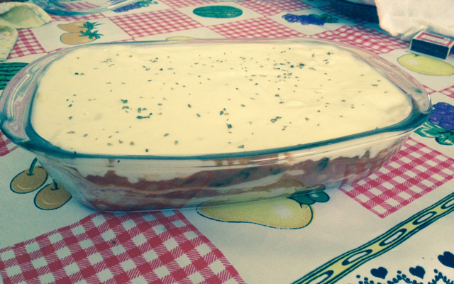 Lasanha de queijo e presunto